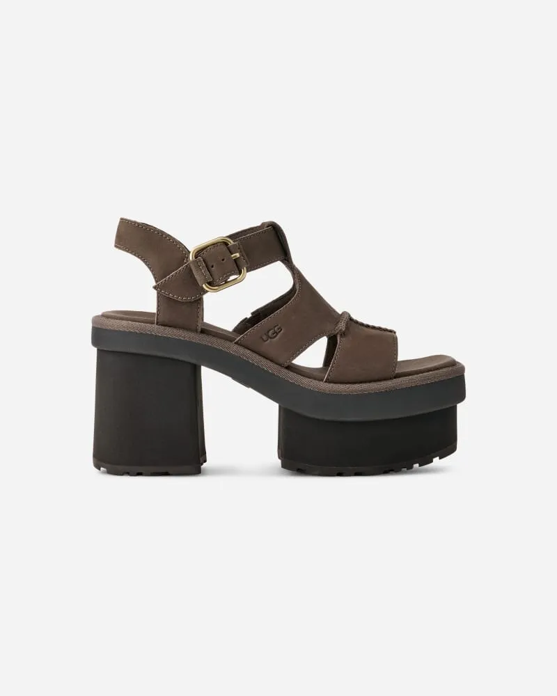 UGG New Heights Plateausandale mit T-Riemen für Damen in Molasses, Größe Nubukleder Molasses