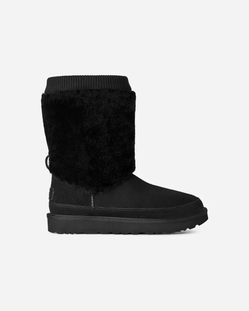 UGG Classic Short Posy Boot für Damen in Black, Größe Wildleder Black