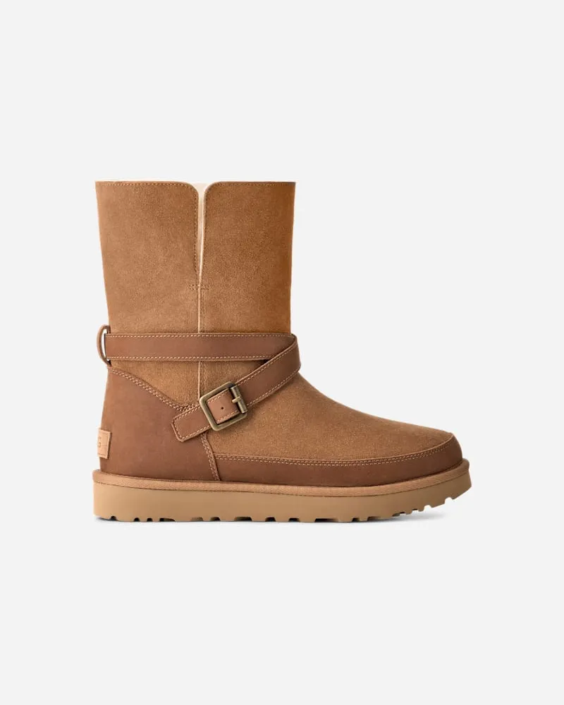 UGG Classic Short Bellina Belted Boot für Damen in Brown, Größe Wildleder Chestnut
