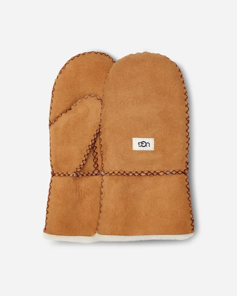 UGG Fäustlinge aus Lammfell mit Nähten für Kinder in Brown, Größe Schaffell Chestnut