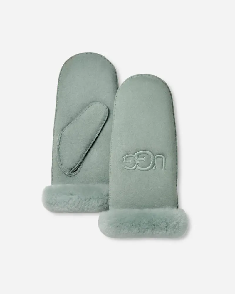 UGG Bestickte Lammfellfäustlinge für Damen in Grey Mist, Größe Schaffell Grey