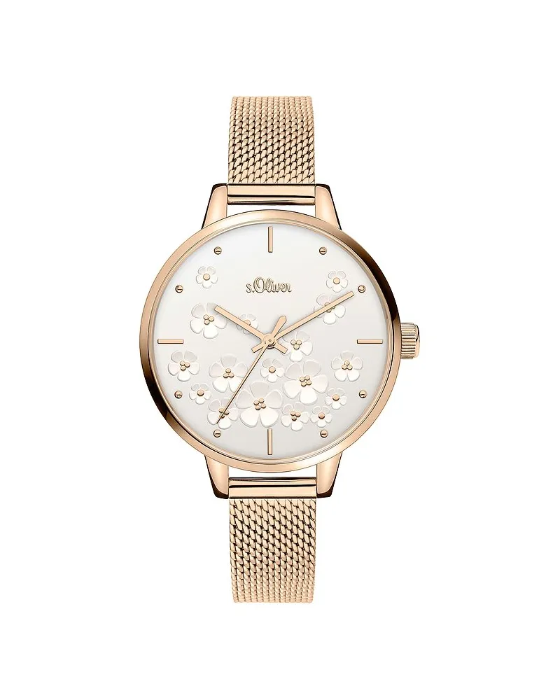 S.Oliver Damenuhr mit dreidimensionalem Blumenprint Roségold