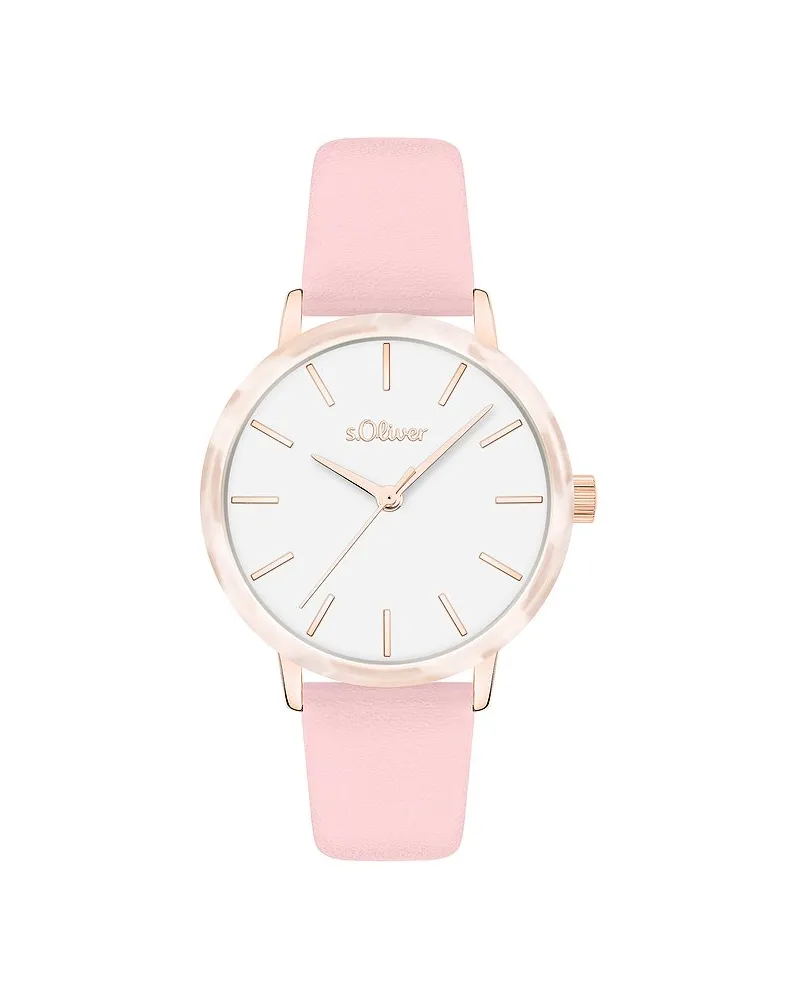 S.Oliver Damenuhr mit stilvoller Acetat Lünette Roségold