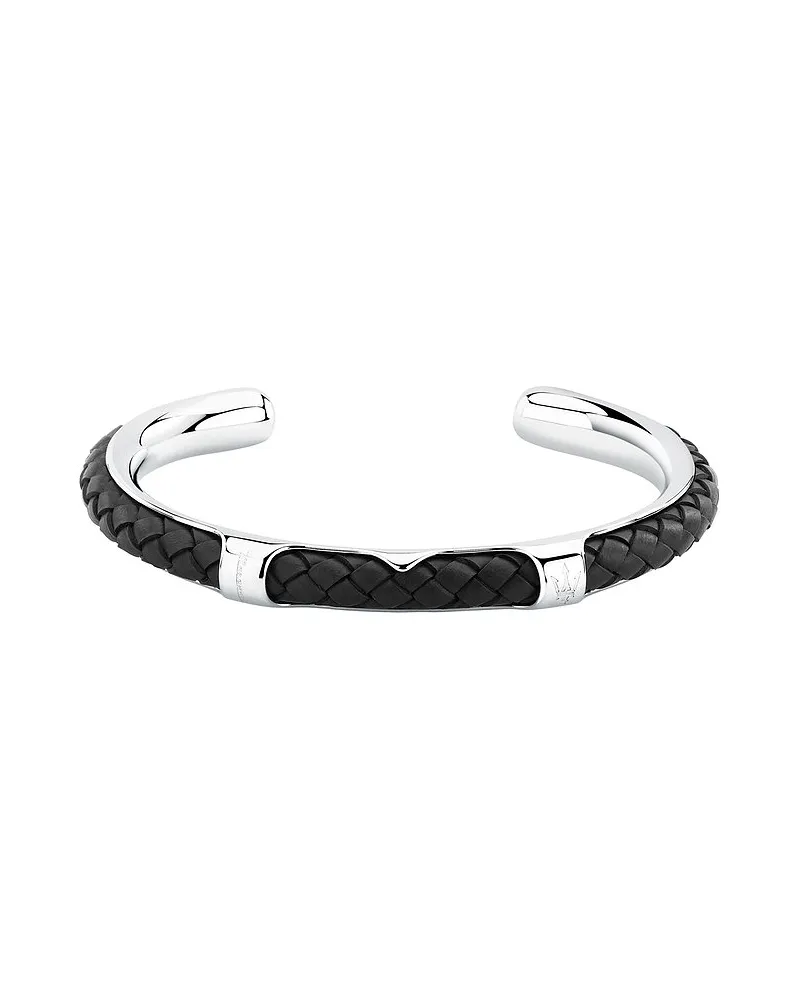 Maserati Armreif Leather Silber