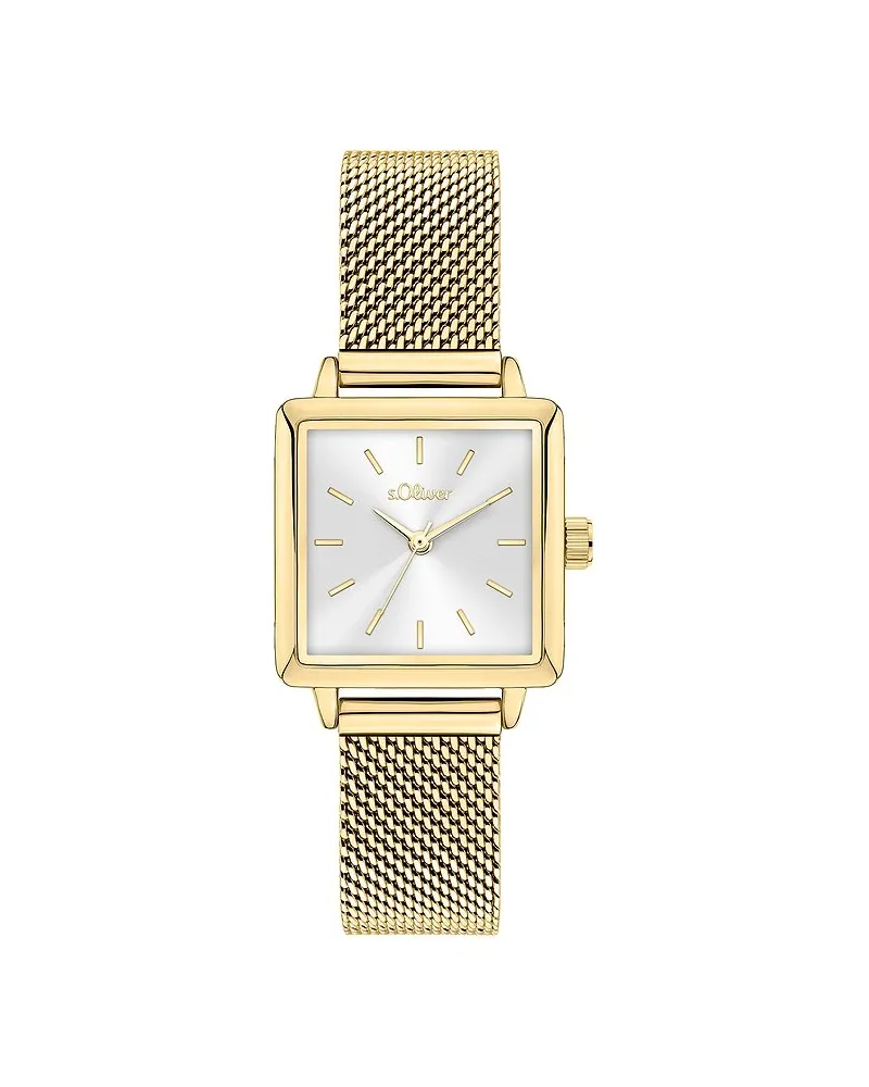 S.Oliver Damenuhr mit eckigem Gehäuse Gold