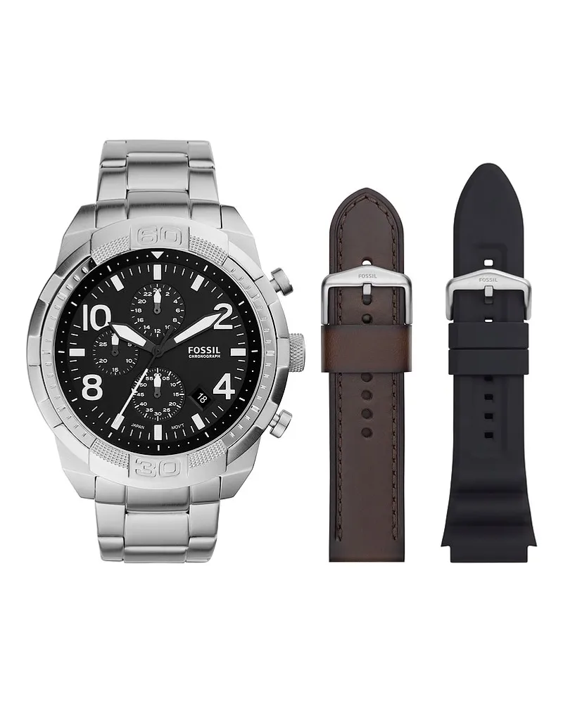 Fossil Uhren-Set inkl. Wechselarmband Bronson Silber