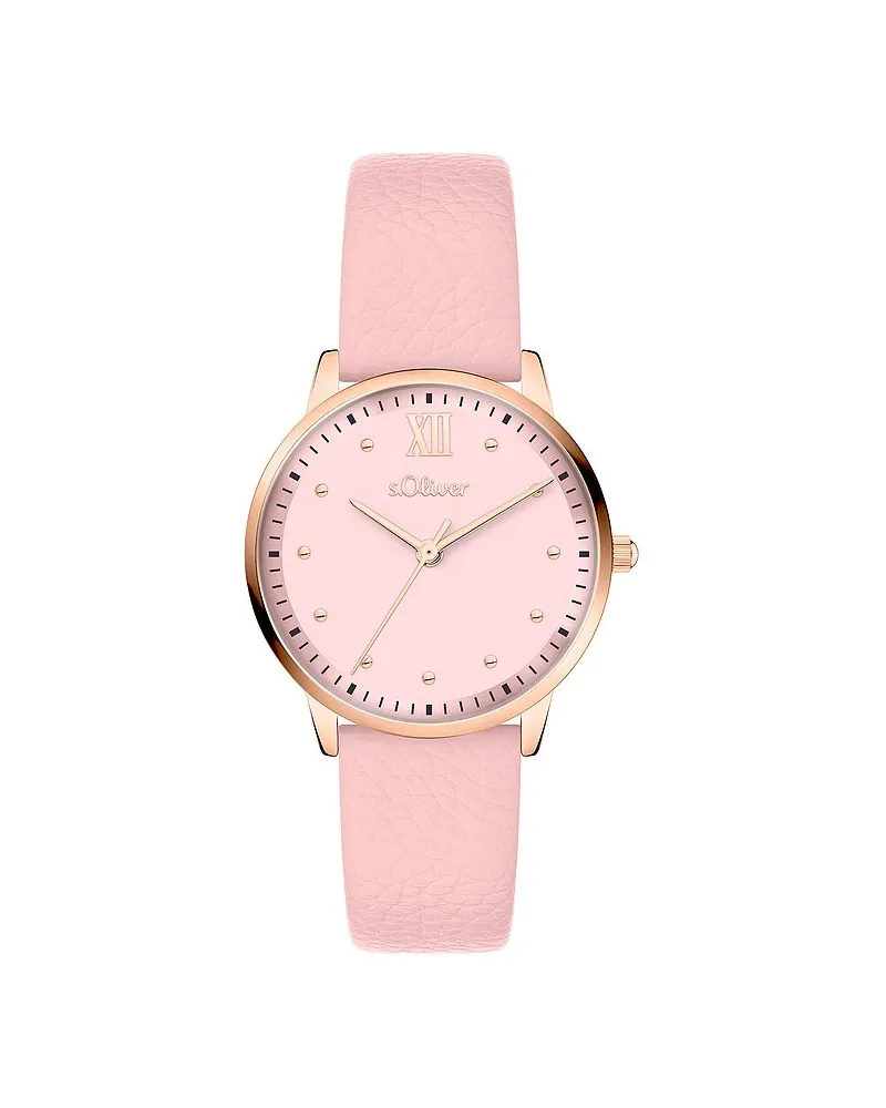 S.Oliver Damenuhr mit weichem strukturierten Band Roségold