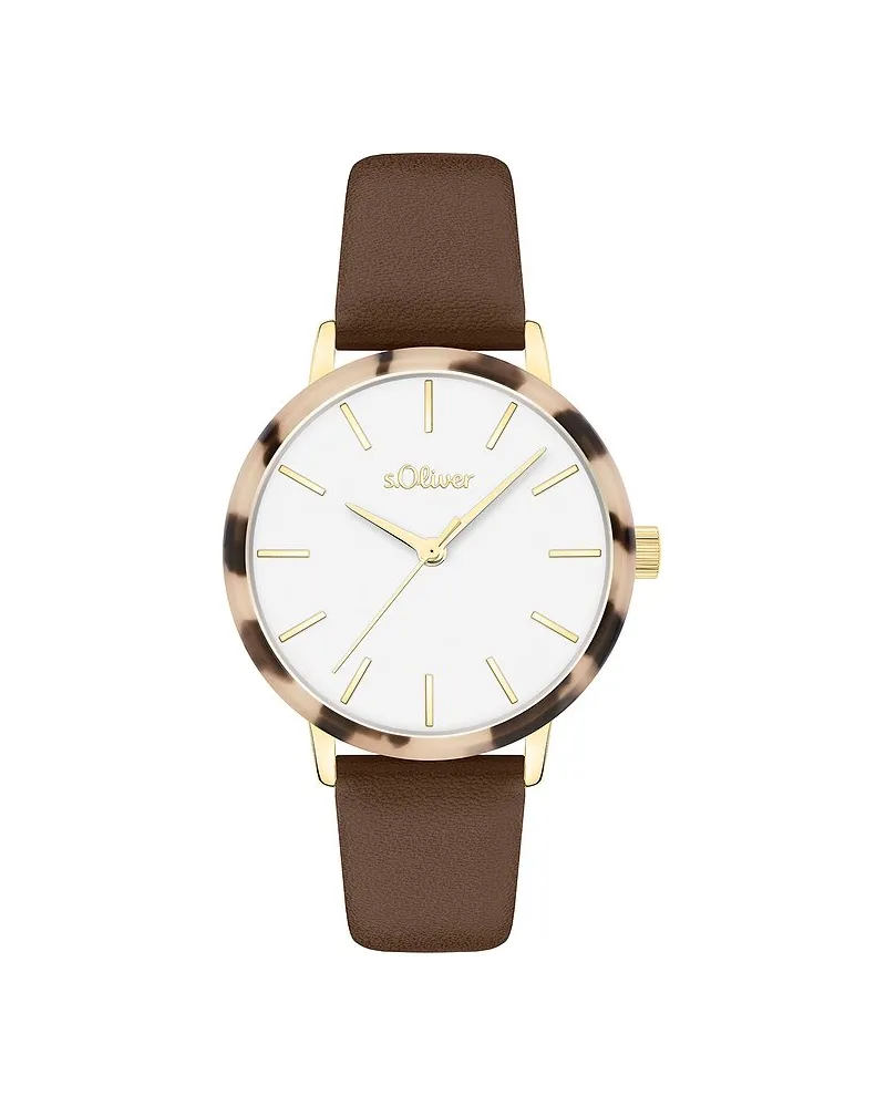 S.Oliver Damenuhr mit stilvoller Acetat Lünette Gold