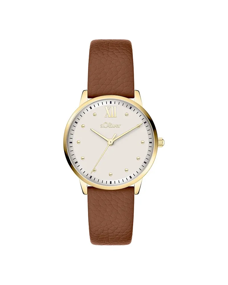 S.Oliver Damenuhr mit weichem strukturierten Band Gold