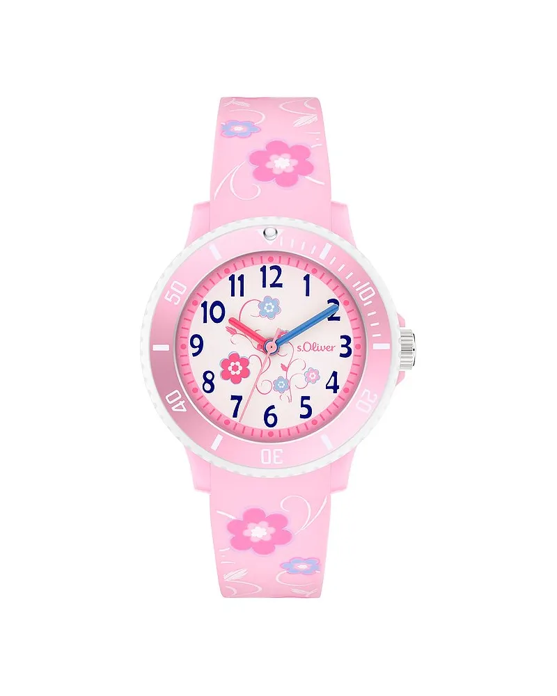 S.Oliver Kinderuhr mit süßem Blumenprint Rosa