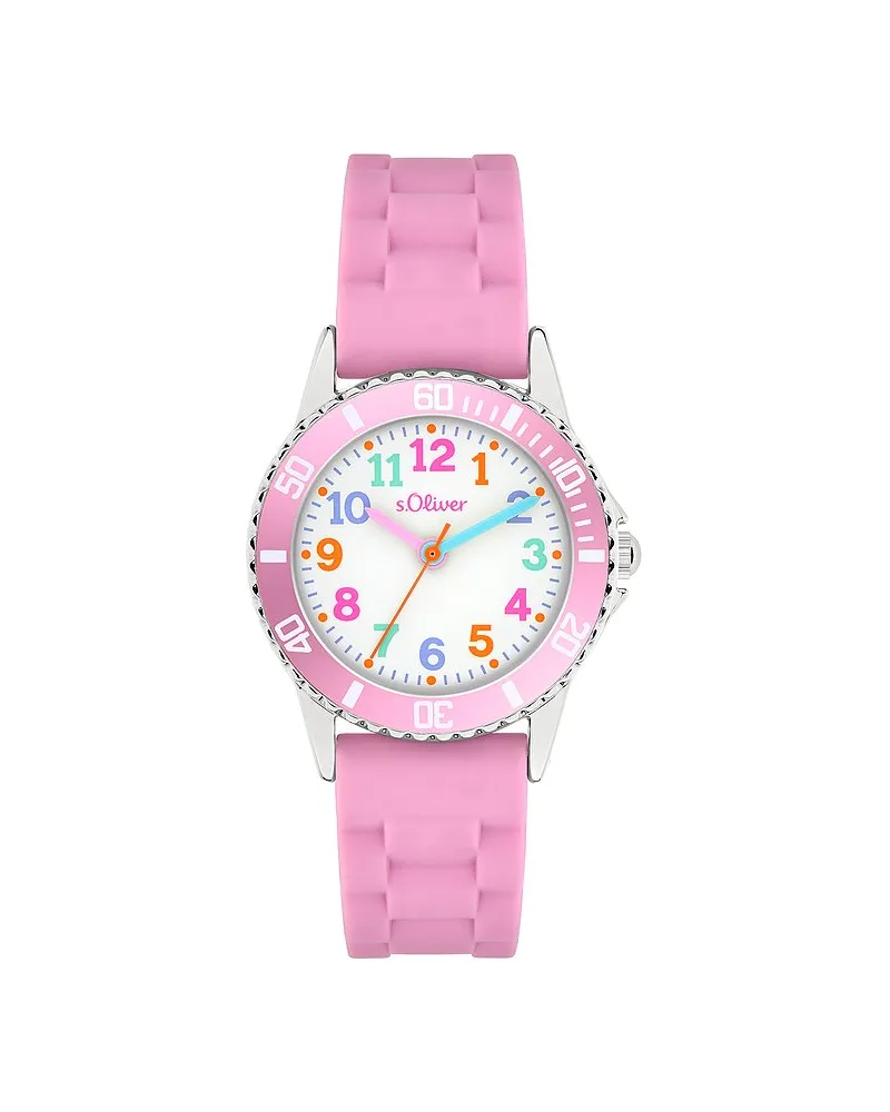 S.Oliver Kinderuhr sportlich mit bunten Zahlen Silber