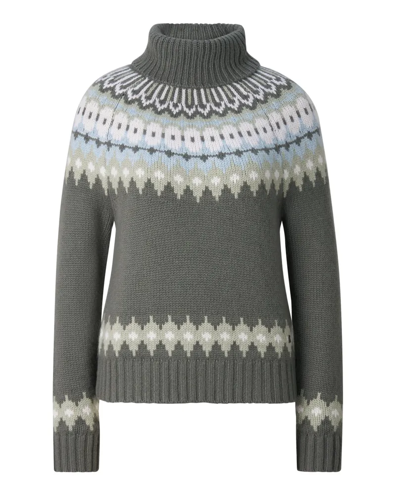 Bogner Kaschmir-Norweger-Pullover Ingrid für Damen - Oliv/Hellblau/Off-White Oliv
