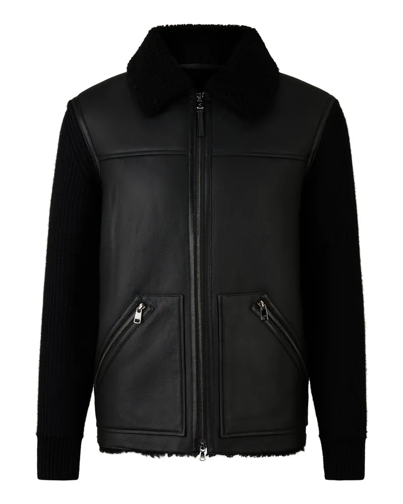 Bogner Leder-Strickjacke Moritz für Herren - Schwarz Schwarz