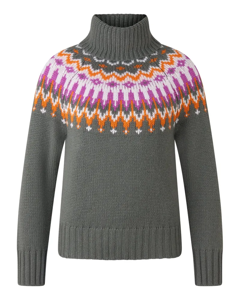 Bogner Norweger-Pullover Ingrid für Damen - Khaki/Orange/Pink Khaki
