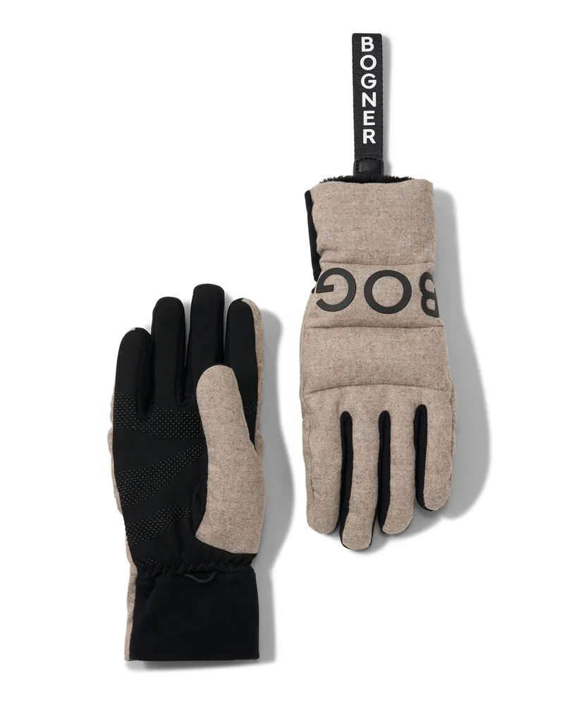 Bogner Flanell-Handschuhe Walker - Greige/Schwarz Greige