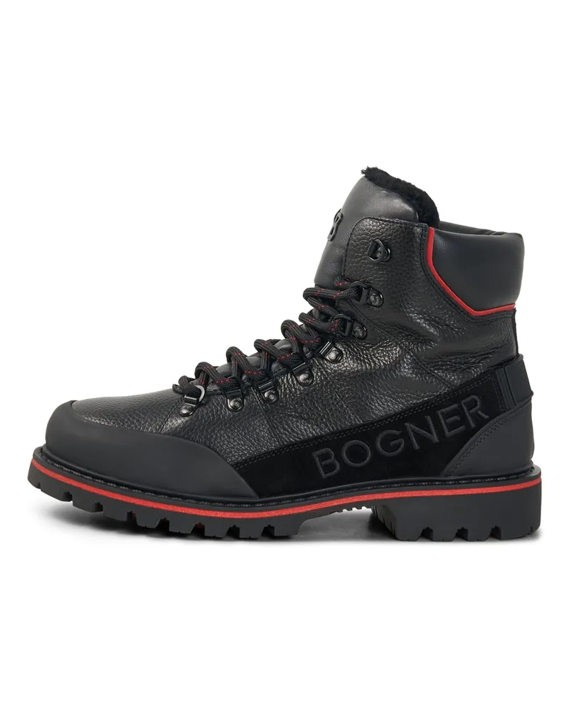 Bogner Schnürboots Helsinki mit Spikes für Herren - Schwarz/Rot Schwarz