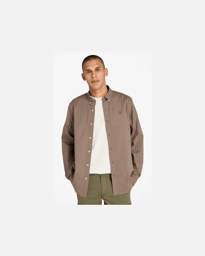 Timberland Langärmeliges Hemd aus Stretch-Popeline für Herren in Braun, Herren, Braun, Größe Braun