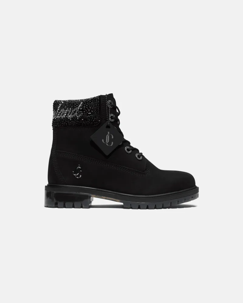 Timberland Jimmy Choo x Timberland 6-Inch-Boot mit kristallverziertem Rand für Damen in Schwarz, Damen, Schwarz, Größe Schwarz