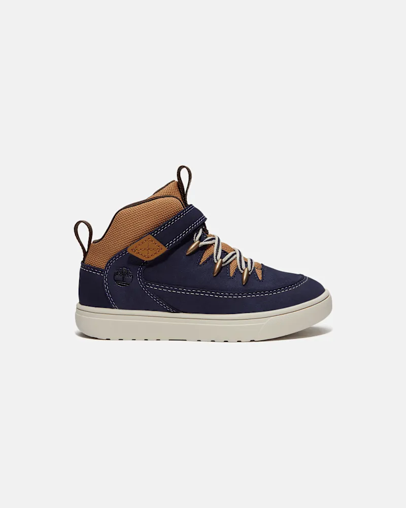 Timberland Halbhoher Lisbon Street Sneaker mit Klettverschluss für Jugendliche in Dunkelblau/Braun, Braun, Größe Braun