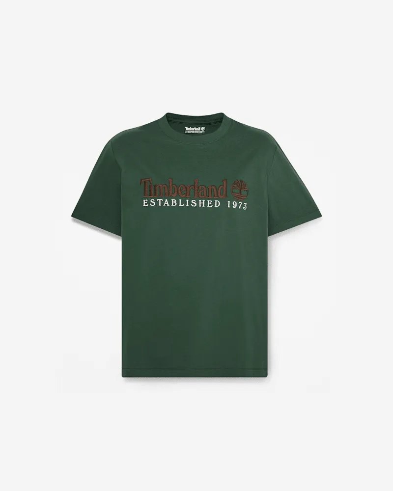 Timberland Kurzarm-T-Shirt mit „Established 1973"-Stickerei für Herren in Dunkelgrün, Herren, Grün, Größe Grün