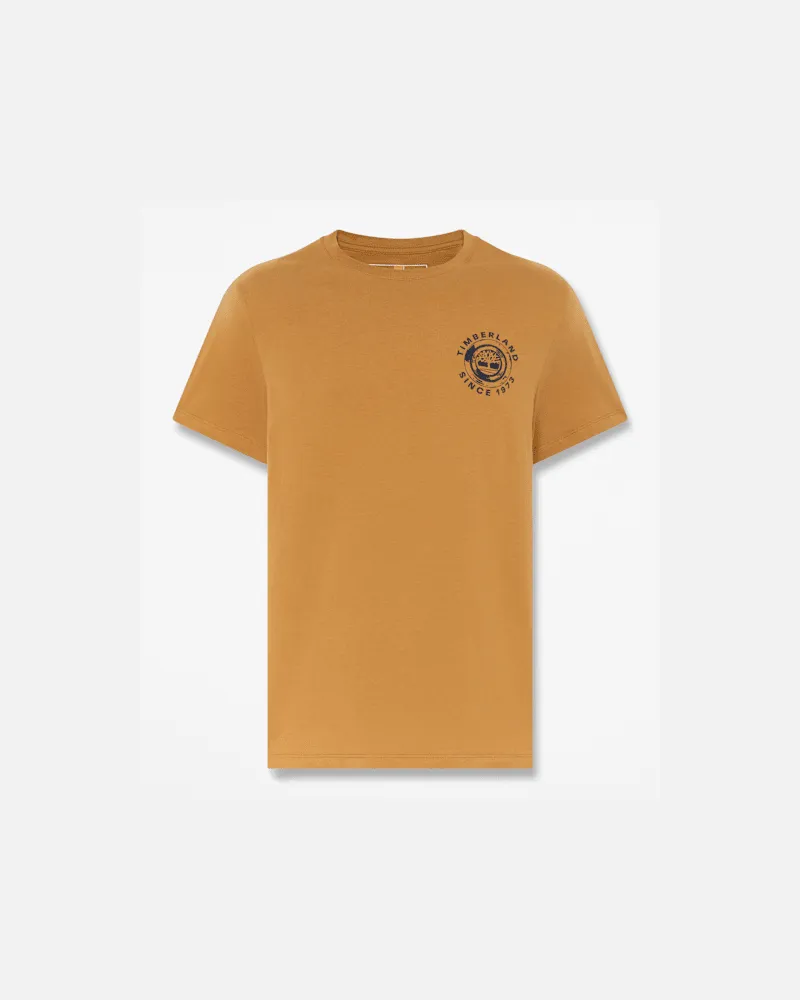 Timberland Strukturiertes All Gender Kurzarm-T-Shirt mit angerautem Logo in Gelb, Gelb, Größe Gelb