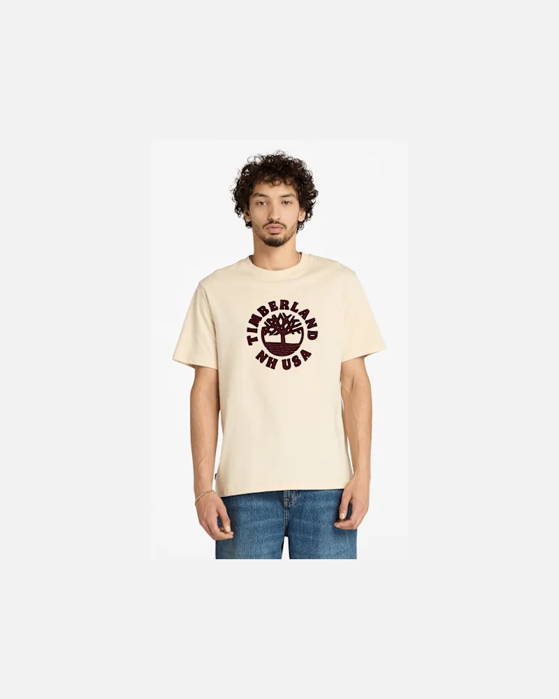 Timberland Kurzärmeliges T-Shirt mit Weihnachtsgrafik vorne für Herren in Beige, Herren, Beige, Größe Beige