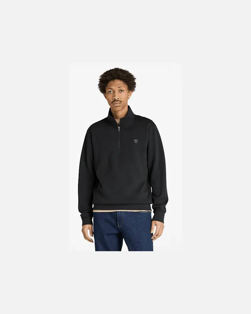Timberland Oyster River Sweatshirt mit Viertelreißverschluss und angerauter Innenseite für Herren in Schwarz, Herren, Schwarz, Größe Schwarz