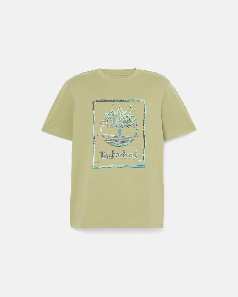Timberland Kurzärmeliges T-Shirt mit Wasser-Logoprint für Herren in Grün, Herren, Grün, Größe Grün