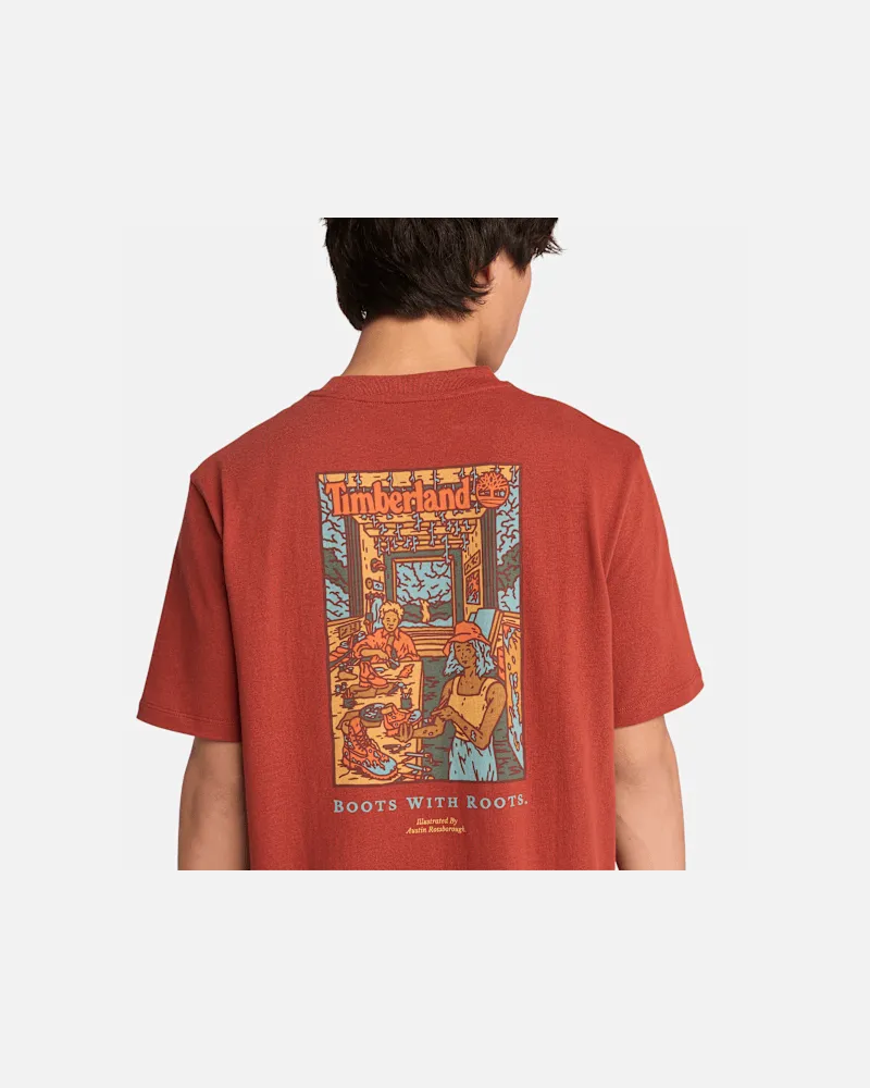 Timberland All Gender Gewaschenes T-Shirt mit Boot Lab-Grafik am Rücken in Rot, Herren, Rot, Größe Rot