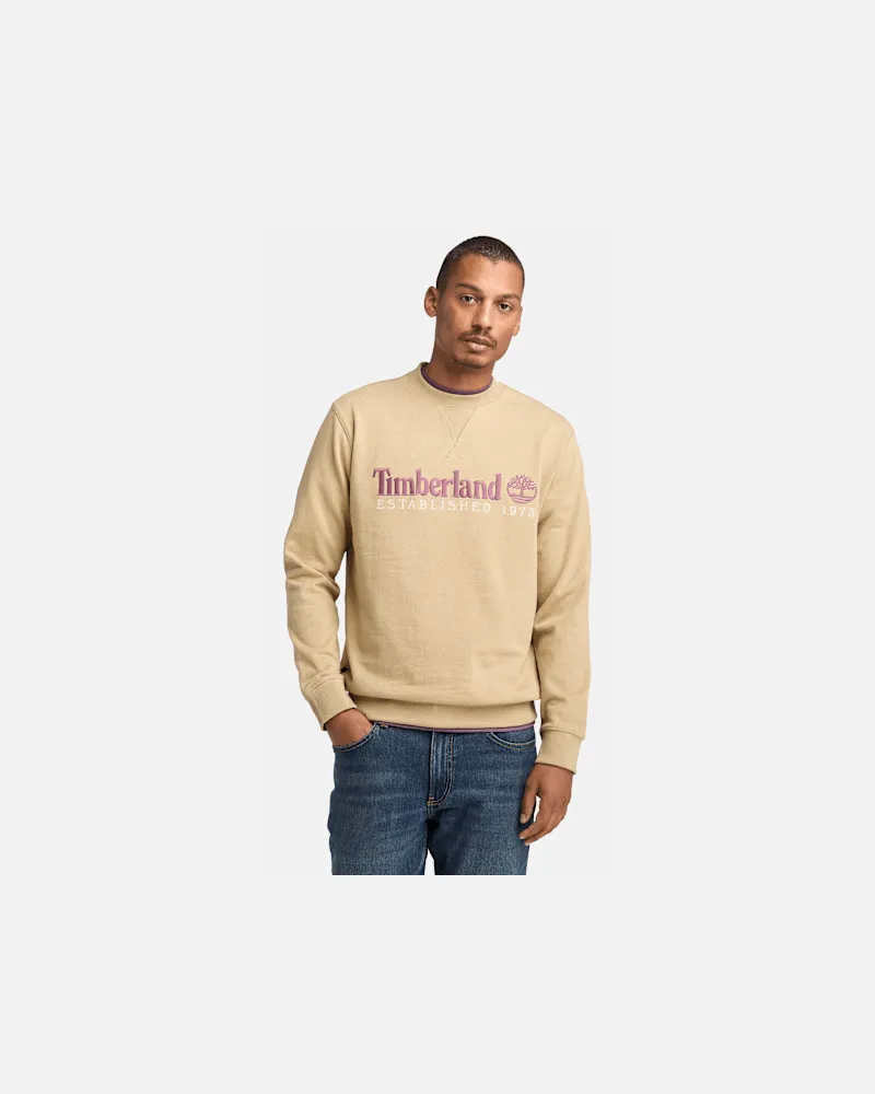 Timberland Rundhals-Sweatshirt mit aufgesticktem „Established 1973"-Logo für Herren in Beige, Herren, Beige, Größe Beige