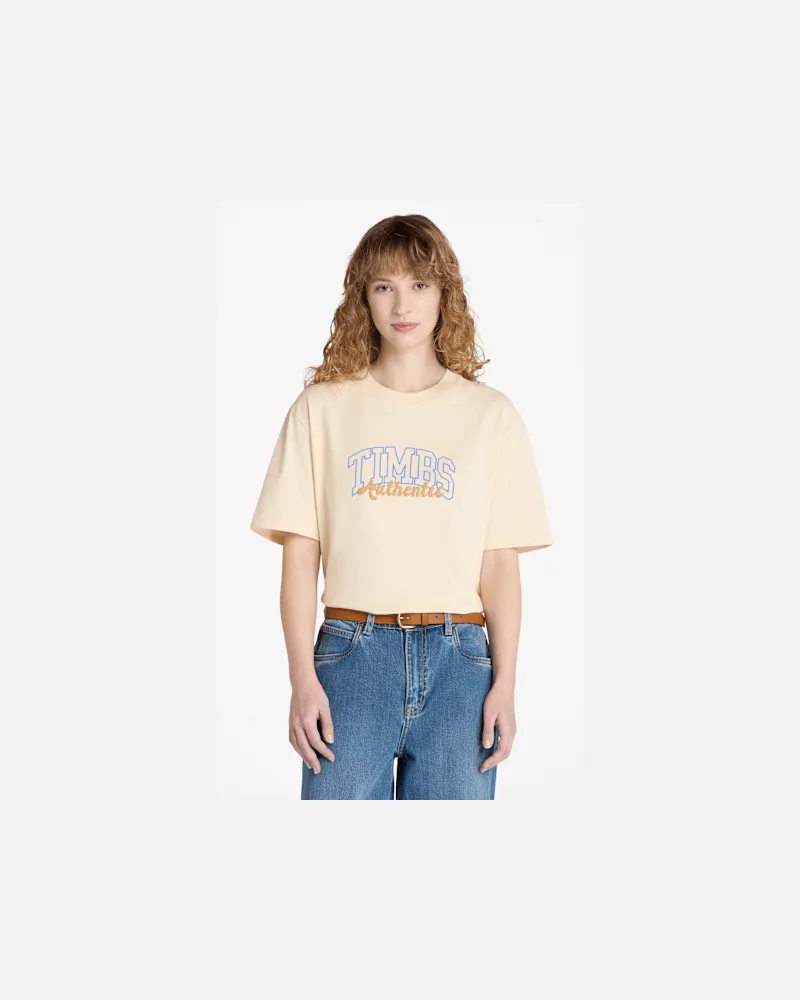 Timberland Timberland Varsity Kurzarm-T-Shirt mit Grafik für Damen in Beige, Damen, Beige, Größe Beige