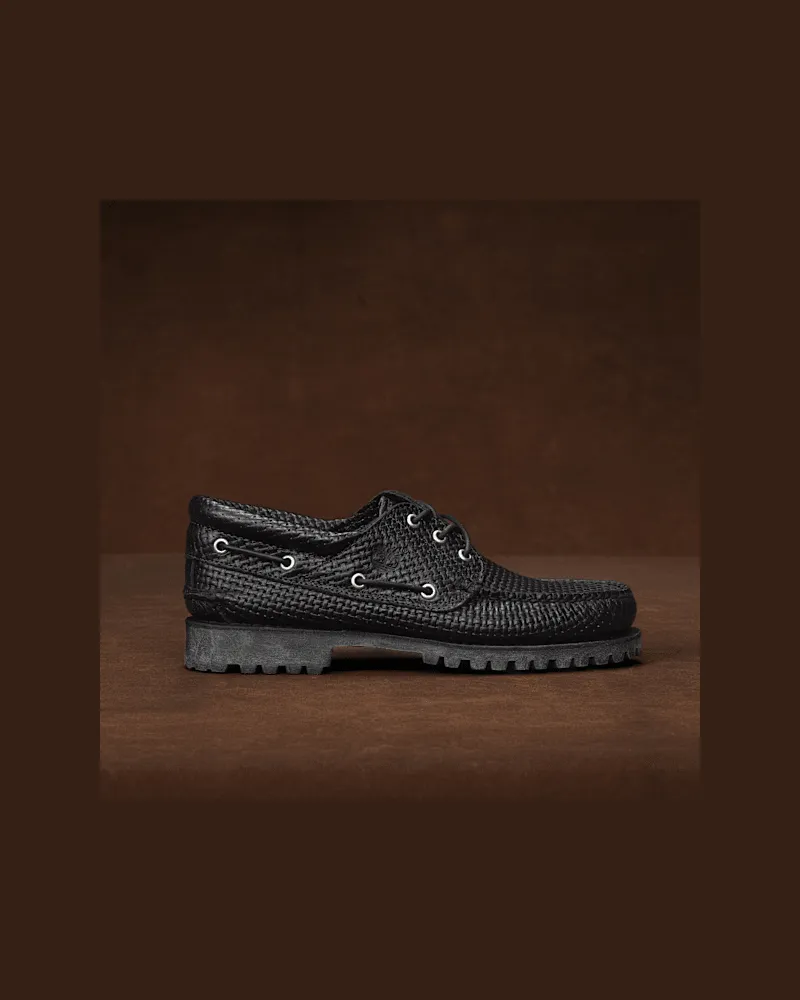 Timberland Handgenähter Timberland Authentic 3-Eye Lug Bootsschuh für Herren in Schwarz, Herren, Schwarz, Größe Schwarz