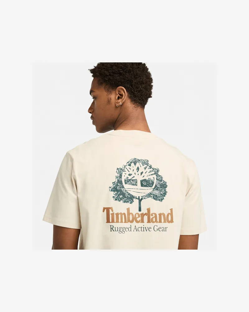 Timberland Robustes Active Gear T-Shirt mit Grafik am Rücken für Herren in Beige/Dunkelgrün, Herren, Beige, Größe Beige