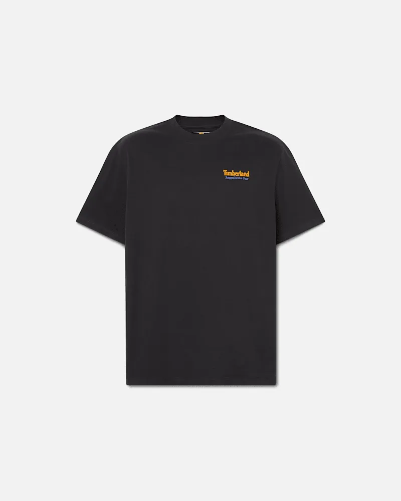 Timberland Robustes Active Gear T-Shirt mit Grafik am Rücken für Herren in Schwarz/Dunkelgelb, Herren, Schwarz, Größe Schwarz