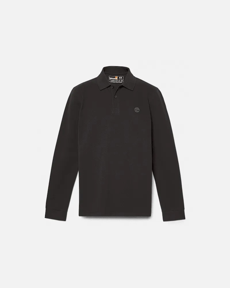 Timberland Millers River Langarm-Polohemd aus Pikee für Herren in Schwarz, Herren, Schwarz, Größe Schwarz