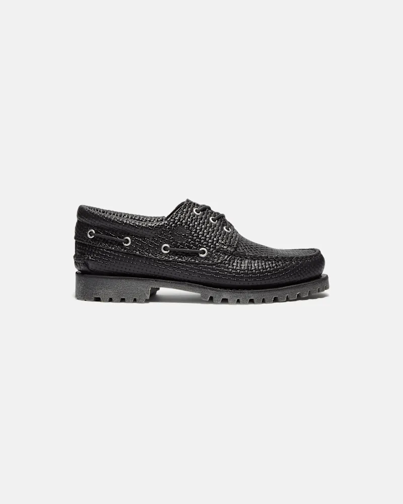 Timberland Handgenähter Timberland Authentic 3-Eye Lug Bootsschuh für Herren in Schwarz, Herren, Schwarz, Größe Schwarz