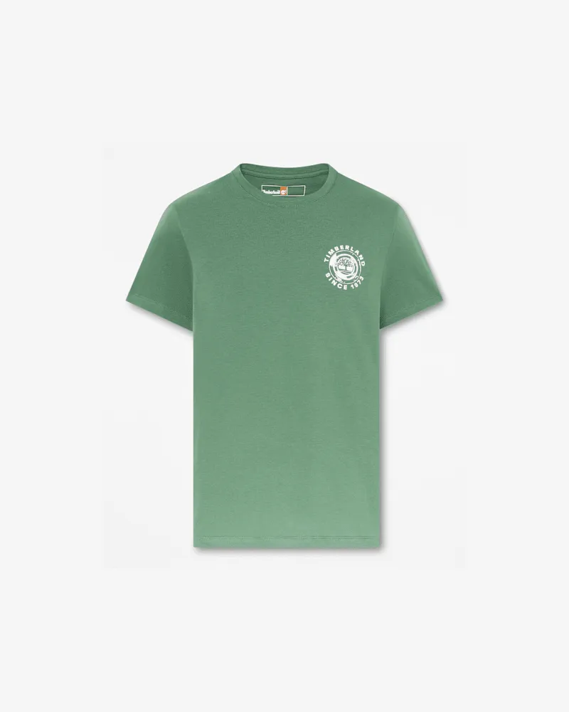 Timberland Strukturiertes All Gender Kurzarm-T-Shirt mit angerautem Logo in Dunkelgrün, Grün, Größe Grün