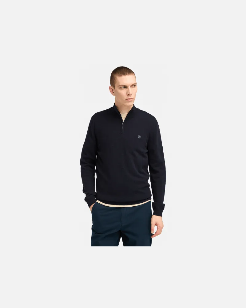 Timberland Cohas Brook Pullover aus Merinowolle mit 1/4-Reißverschluss für Herren in Dunkelblau, Herren, Blau, Größe Blau