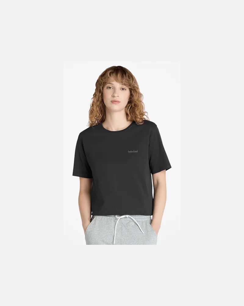 Timberland Kurzärmeliges T-Shirt mit Logo-Stickerei für Damen in Schwarz, Damen, Schwarz, Größe Schwarz