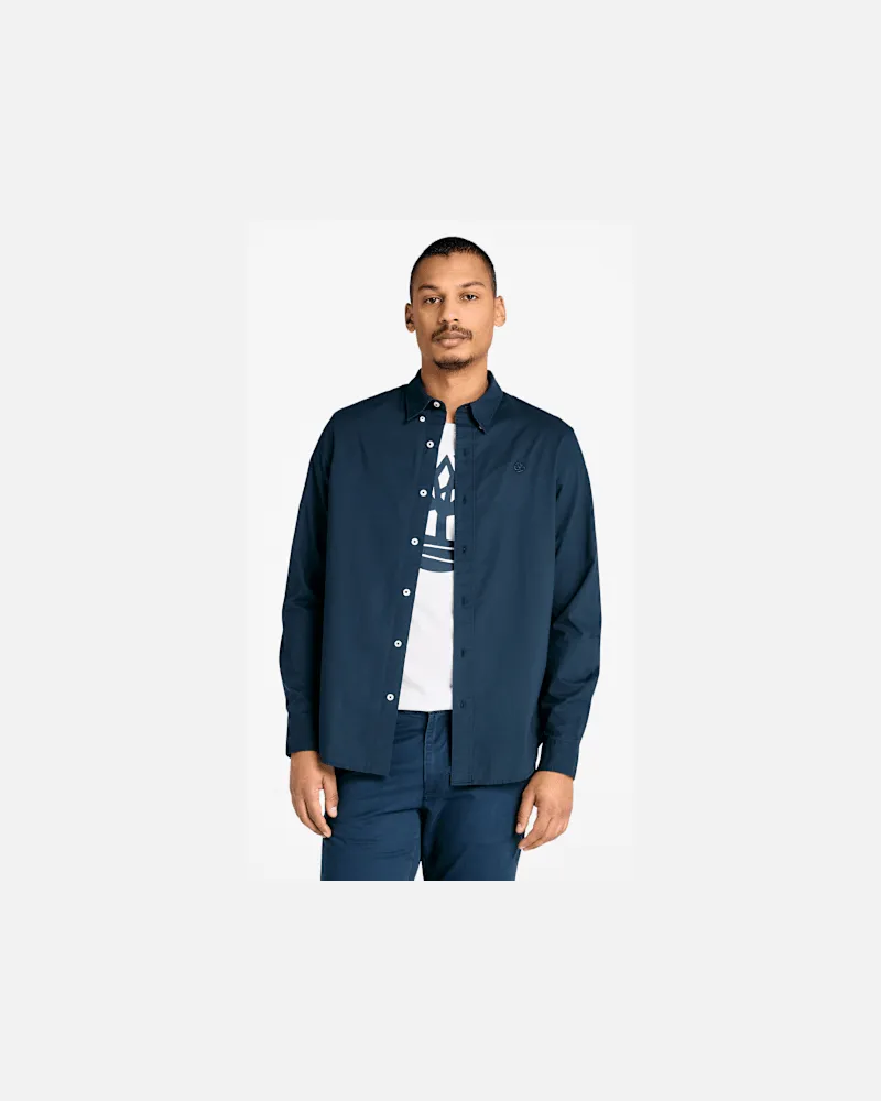 Timberland Langärmeliges Hemd aus Stretch-Popeline für Herren in Dunkelblau, Herren, Blau, Größe Blau