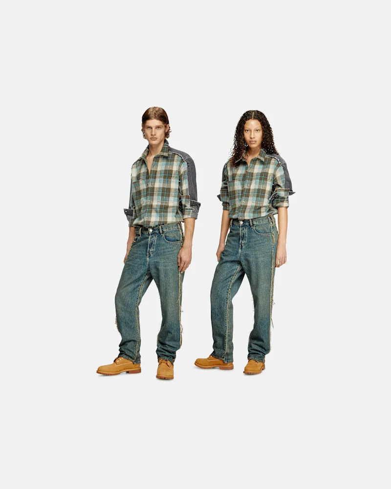 Timberland Karo- und Denim-Hemd, Grün, Größe Grün