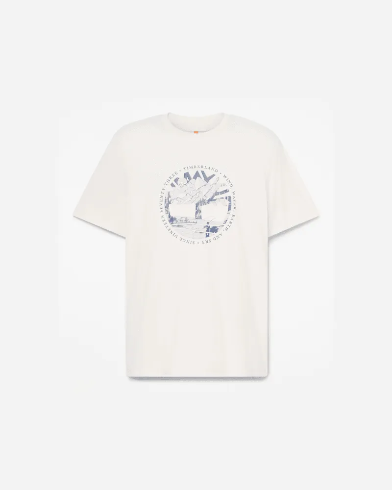 Timberland T-Shirt mit Baum-Logo und Haus-am-See-Grafik für Herren in Weiß, Herren, Weiß, Größe Weiß