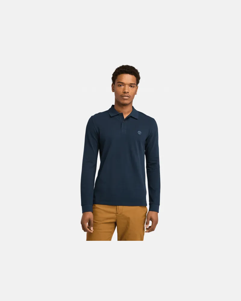 Timberland Millers River Langarm-Polohemd aus Pikee für Herren in Dunkelblau, Herren, Blau, Größe Blau