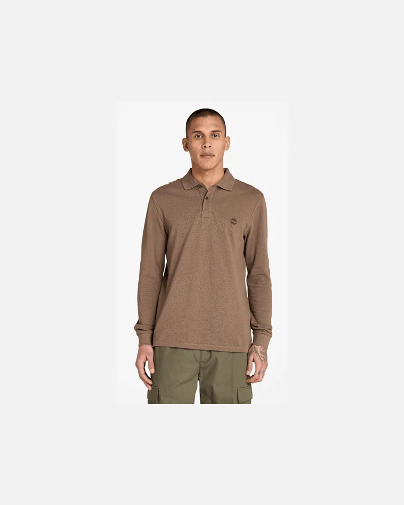 Timberland Millers River Langarm-Polohemd aus Pikee für Herren in Braun, Herren, Braun, Größe Braun