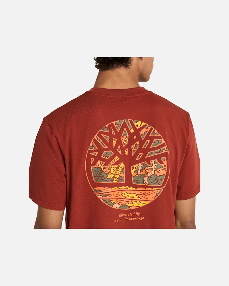 Timberland All Gender T-Shirt mit illustrierter Baum-Grafik auf der Rückseite in Rot, Rot, Größe Rot