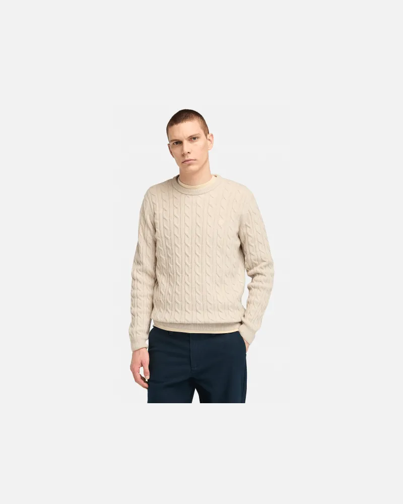 Timberland Phillips Brook Rundhalspullover mit Zopfmuster für Herren in Beige, Herren, Beige, Größe Beige