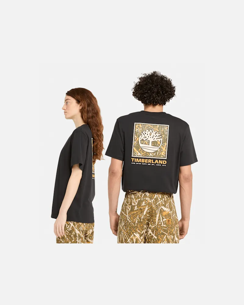 Timberland All Gender Stack Kurzarm-T-Shirt mit Tarn-Grafik in Schwarz