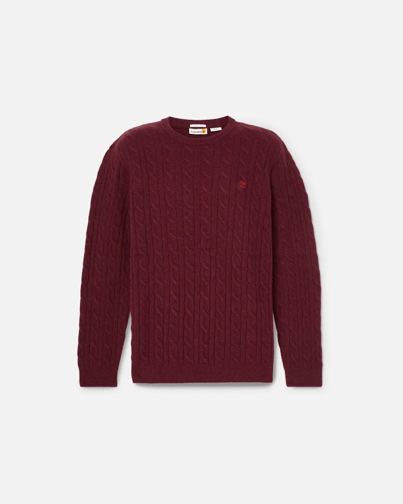 Timberland Phillips Brook Rundhalspullover mit Zopfmuster für Herren in Burgunderrot, Herren, Burgunderrot, Größe Burgunderrot