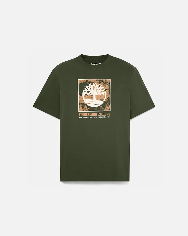 Timberland Kurzärmeliges T-Shirt mit Stapellogo für Herren in Dunkelgrün, Herren, Grün, Größe Grün