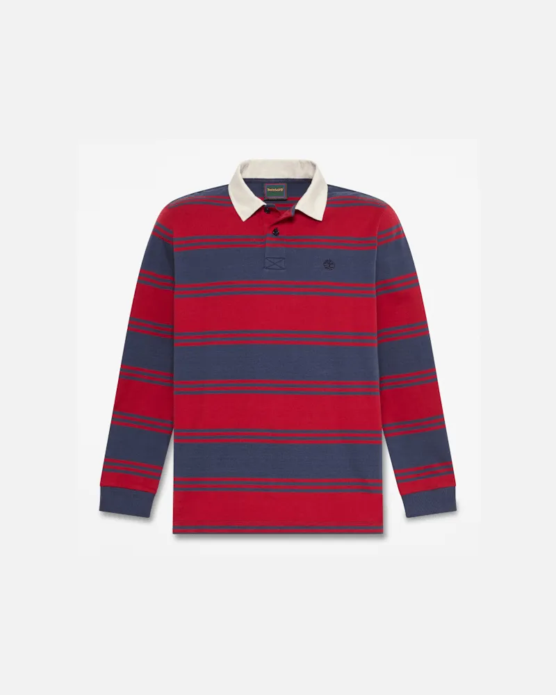 Timberland Langärmeliges Rugby-Polohemd für Herren in Dunkelblau/Rot, Herren, Blau, Größe Blau